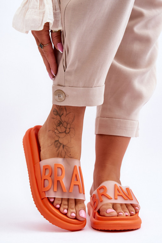Chinelos com plataforma na cor laranja Brave