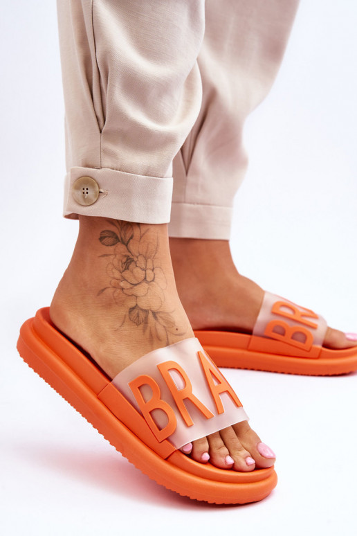 Chinelos com plataforma na cor laranja Brave