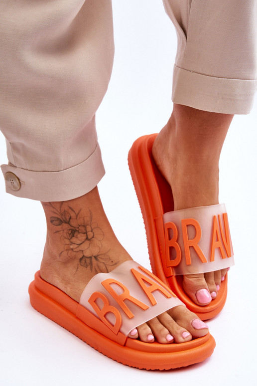 Chinelos com plataforma na cor laranja Brave