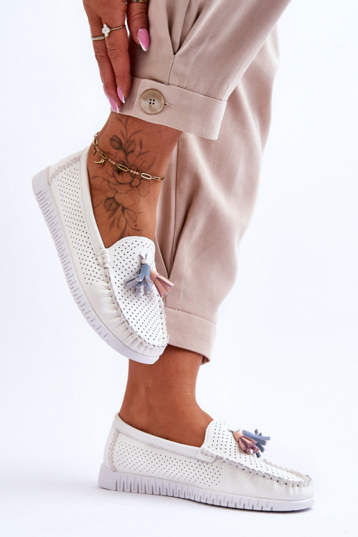 com elementos vazados Mocassins na cor branca Lanzarot