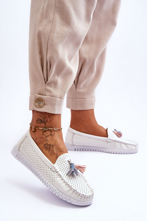 com elementos vazados Mocassins na cor branca Lanzarot