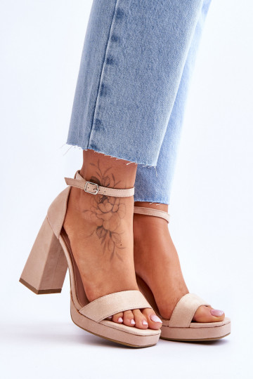 Merila Bege Biqueira Quadrada Camurça Salto Alto 2