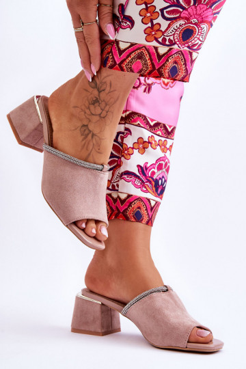 chinelos de camurça com salto S.Barski KV-612-2 cor bege 2