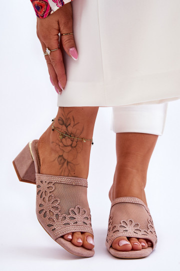 Chinelos com salto com malha S.Barski KV-612-1 Nude