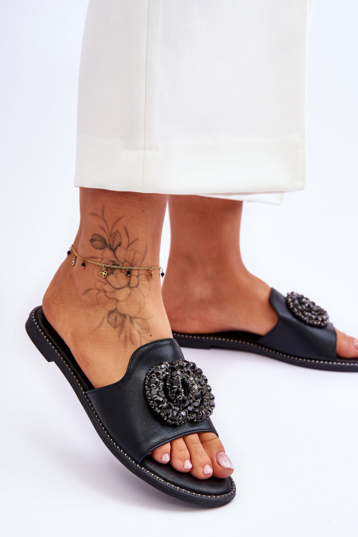 Chinelos com lindos detalhes S.Barski KV-520-3 cor preta Chinelos com lindos detalhes S.Barski KV-520-3 cor preta