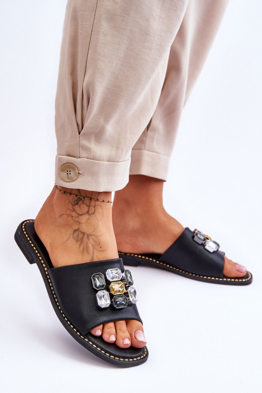 Chinelos com decoração de seixos S.Barski KV-2775-31 cor preta