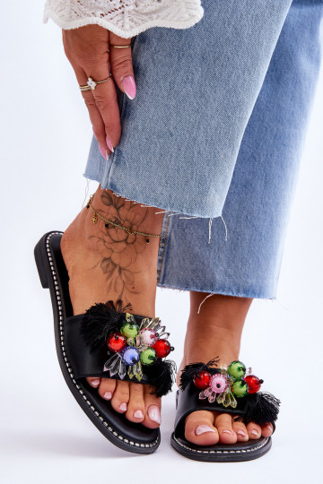 Chinelos com miçangas decorativas S.Barski KV-2775-47 cor preta