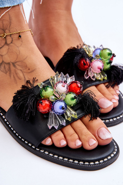 Chinelos com miçangas decorativas S.Barski KV-2775-47 cor preta