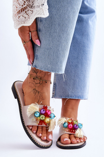 Chinelos com miçangas decorativas S.Barski KV-2775-47 Nude