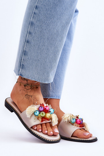 Chinelos com miçangas decorativas S.Barski KV-2775-47 Nude 2