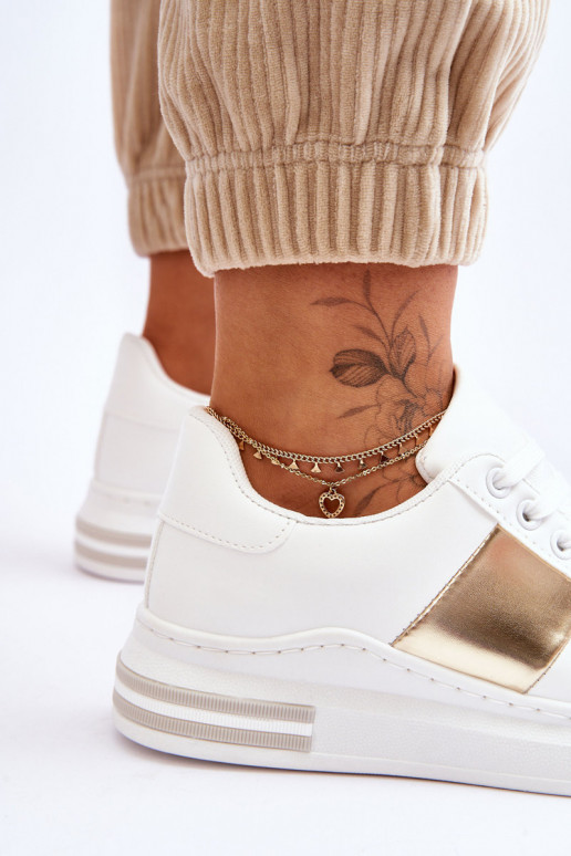 Calçado desportivo modelo clássico cor branco-ouro Follow Me