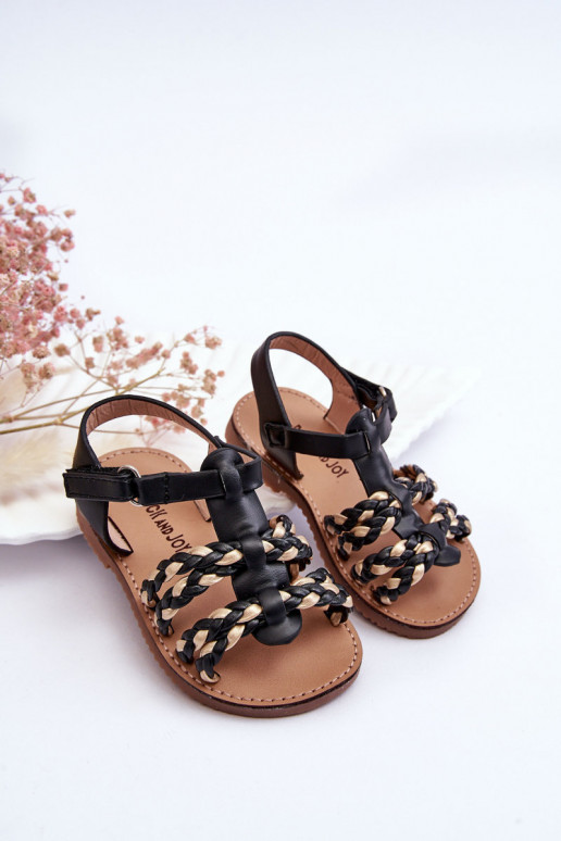 Sandálias infantis com tiras na cor preta Sammy