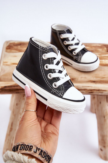 Tênis infantil de cano alto preto e branco Marney