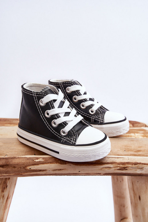 Tênis infantil de cano alto preto e branco Marney