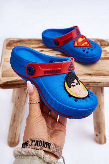 Chinelos infantis estilo crocodilo Superman Grendene Kids JJ385004 azul