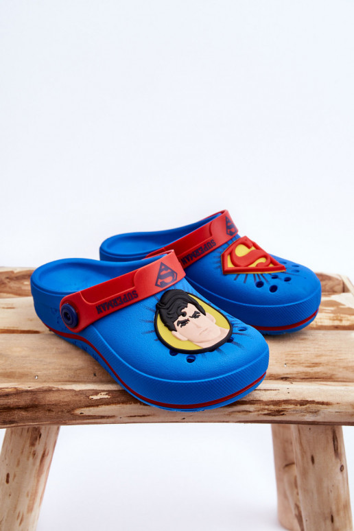 Chinelos infantis estilo crocodilo Superman Grendene Kids JJ385004 azul