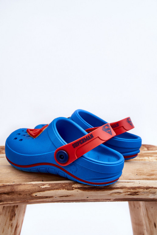Chinelos infantis estilo crocodilo Superman Grendene Kids JJ385004 azul