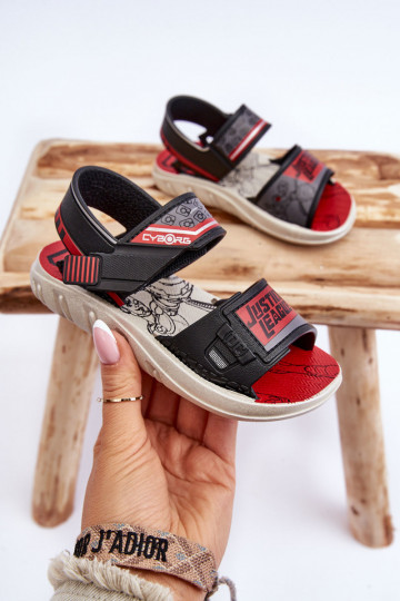 Sandálias infantis Grendene Kids JJ385011 pretas e vermelhas