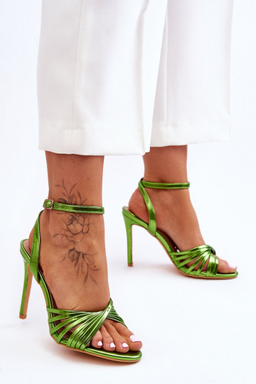Sandálias femininas com salto fino cor verde My Darling