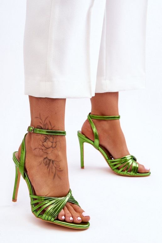 Sandálias femininas com salto fino cor verde My Darling