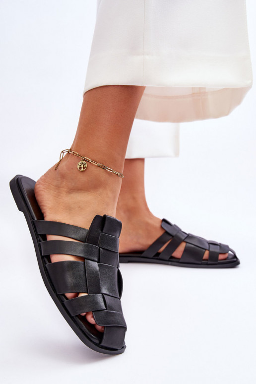 Chinelos com listras na cor preta Reyna