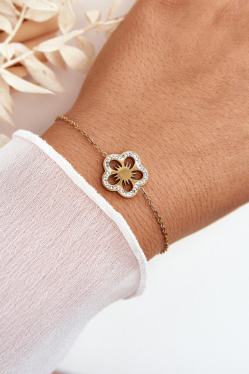 Pulseira com flores na cor dourada