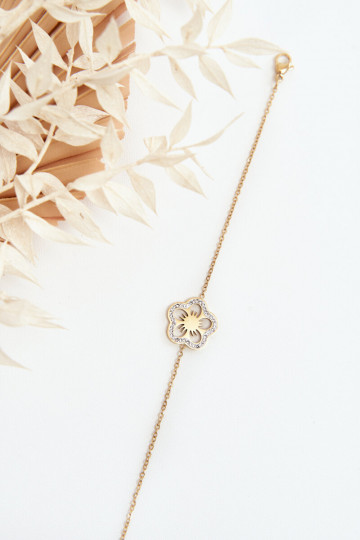 Pulseira com flores na cor dourada 2