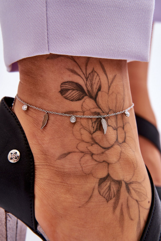 Pulseira de perna com penas e zircões na cor prata
