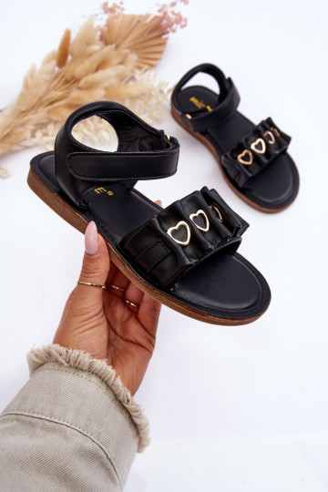 Sandálias infantis com fechos adesivos na cor preta Havana 2