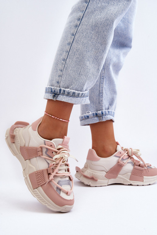 Tênis da moda com atacadores bege-rosa Chillout!