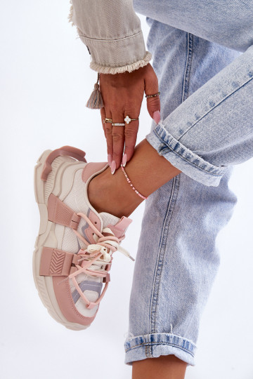 Tênis da moda com atacadores bege-rosa Chillout! 2