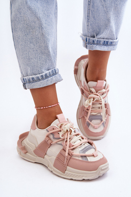Tênis da moda com atacadores bege-rosa Chillout!