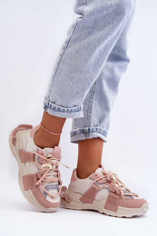 Tênis da moda com atacadores bege-rosa Chillout!