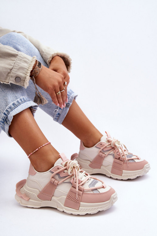 Tênis da moda com atacadores bege-rosa Chillout!
