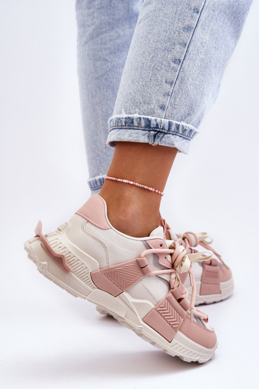 Tênis da moda com atacadores bege-rosa Chillout!