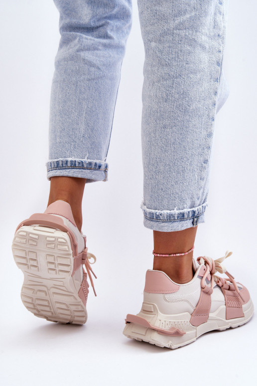 Tênis da moda com atacadores bege-rosa Chillout!
