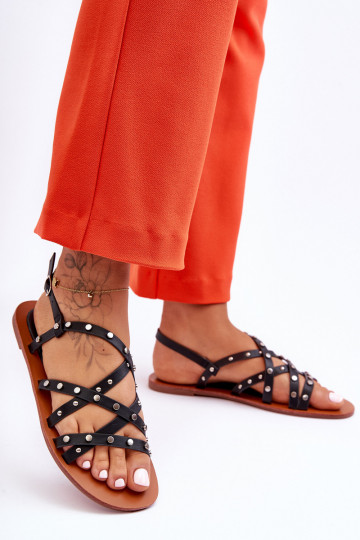 Sandálias femininas com lindos detalhes na cor preta Alemona