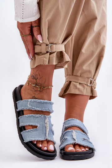 Chinelos com fechos adesivos na cor azul Lamirose 2