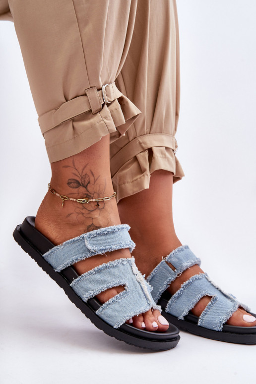 Chinelos com fechos adesivos na cor azul Lamirose Chinelos com fechos adesivos na cor azul Lamirose