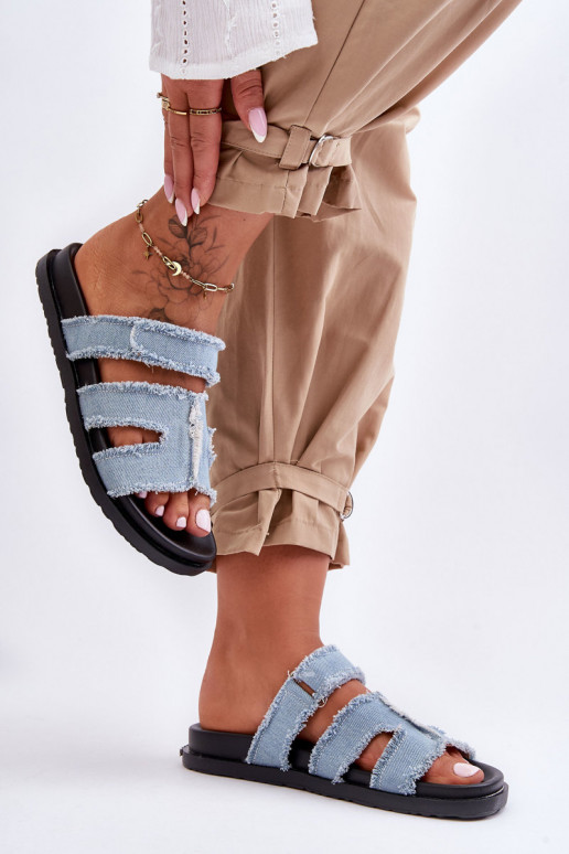 Chinelos com fechos adesivos na cor azul Lamirose Chinelos com fechos adesivos na cor azul Lamirose