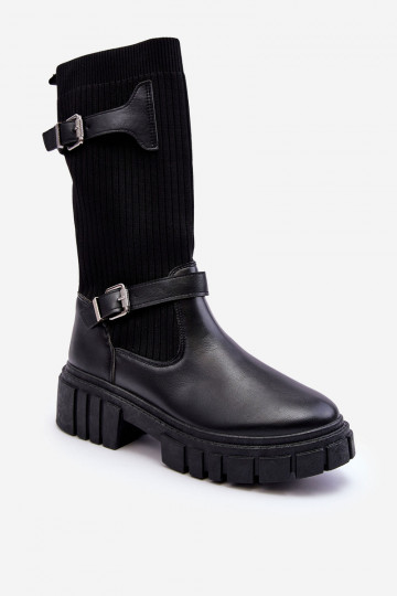 botas longas com sola tipo meia na cor preta Abroze