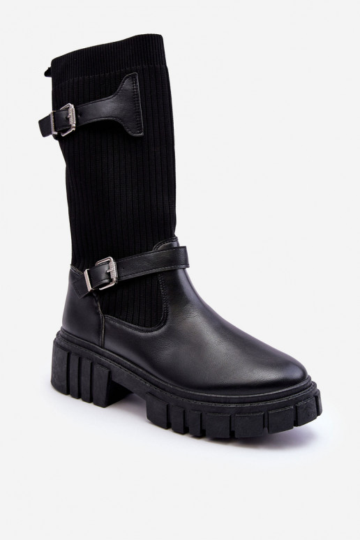 botas longas com sola tipo meia na cor preta Abroze