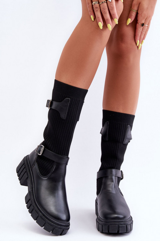 botas longas com sola tipo meia na cor preta Abroze
