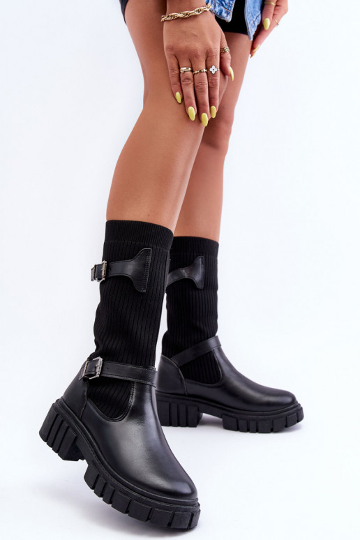 botas longas com sola tipo meia na cor preta Abroze