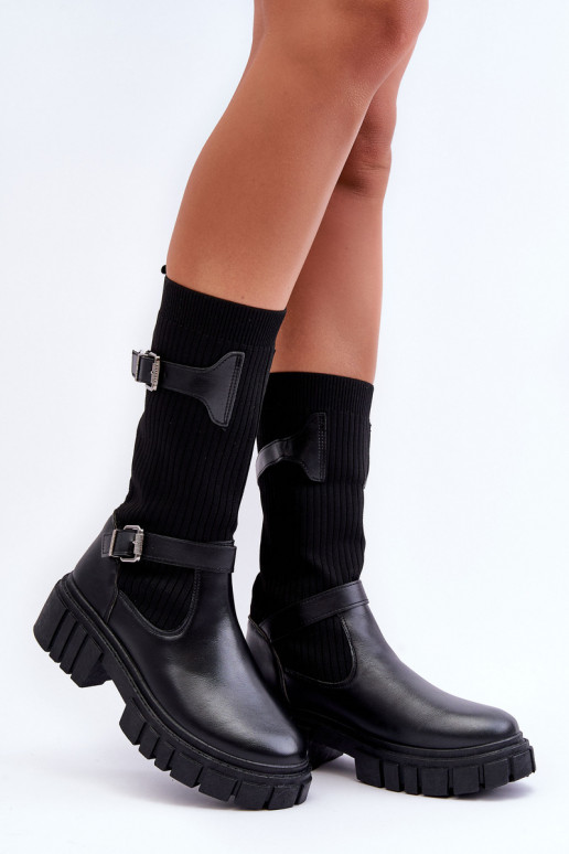 botas longas com sola tipo meia na cor preta Abroze