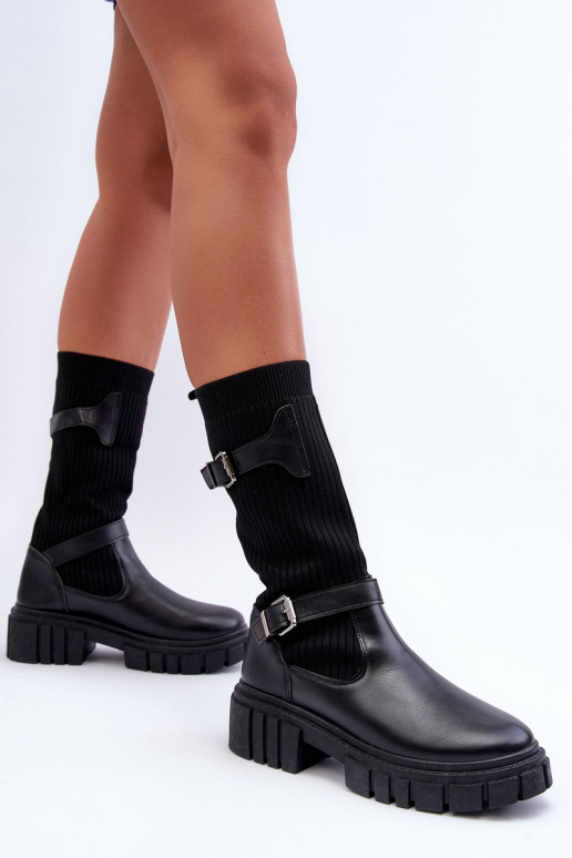 botas longas com sola tipo meia na cor preta Abroze