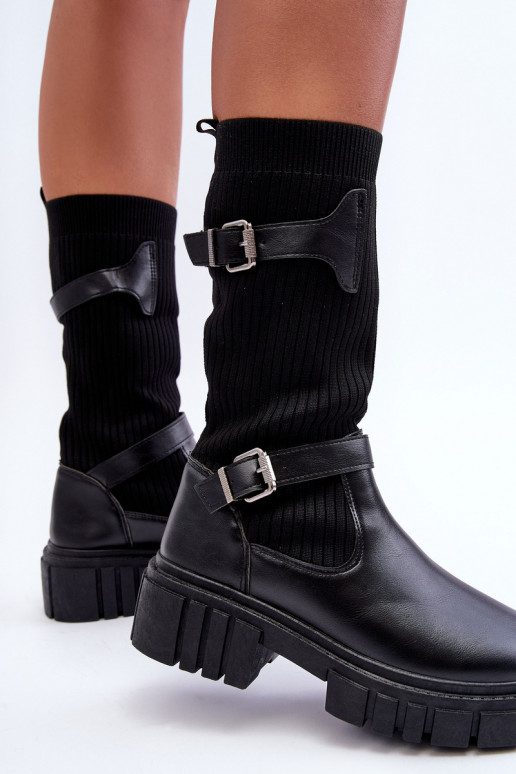 botas longas com sola tipo meia na cor preta Abroze