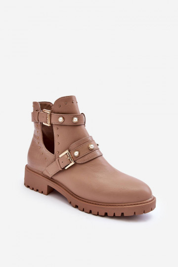 Botins femininos com pérolas artificiais na cor bege Clarisa