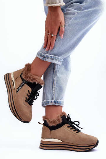 tênis plataforma com pelo em bege Jamarie 2