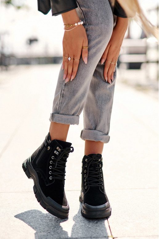 aquecido em camurça Botas femininas na cor preta Jailina aquecido em camurça Botas femininas na cor preta Jailina